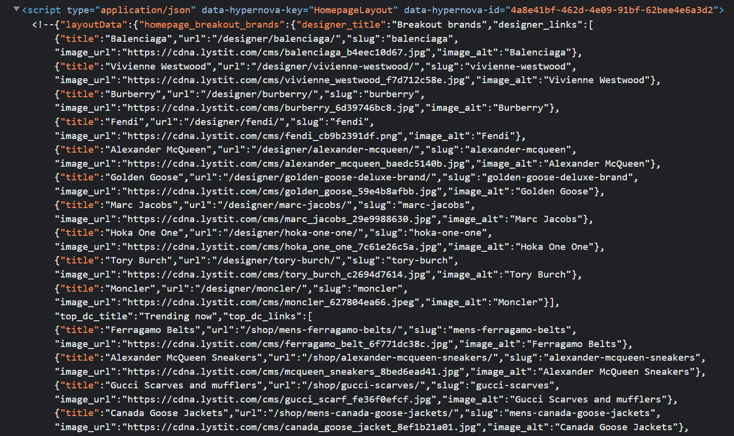 Hidden image URLS in script tags